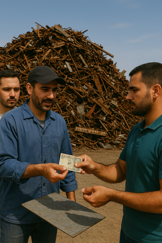 مجموعة أشخاص يتفاوضون على شراء سكراب معدني في الكويت